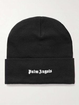 Шапка-бини из смесовой шерсти с логотипом PALM ANGELS, черный Angels
