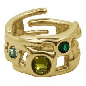 Кольцо , кристалл, зеленый, золотой Ciclon