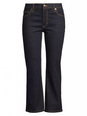 Укороченные расклешенные джинсы стрейч с низкой посадкой , цвет dark wash Tory Burch