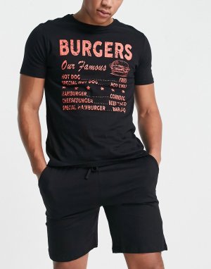 Пижамный комплект черного цвета с надписью Burgers -Черный Brave Soul