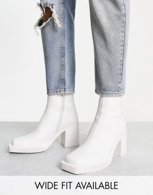 Белые кожаные ботинки челси на каблуке со скошенным носком ASOS DESIGN