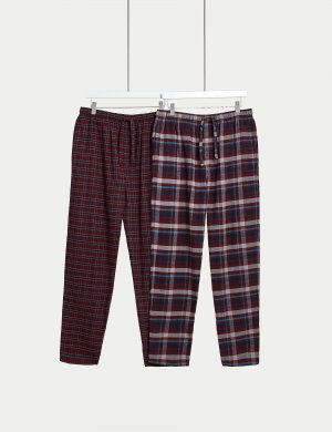2 шт. пижамных штанов в клетку из начесанного хлопка , бордовый микс Marks & Spencer