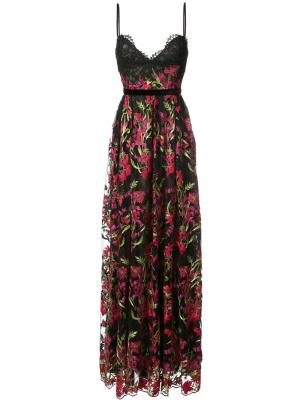 Длинное вечернее платье с цветочной вышивкой Marchesa Notte. Цвет: чёрный