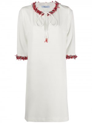 Короткое платье с декором на воротнике Blumarine. Цвет: белый