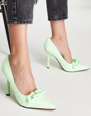 Туфли-лодочки лаймового цвета на высоком каблуке с украшением в виде цепочки Perla-Зеленый цвет ASOS DESIGN