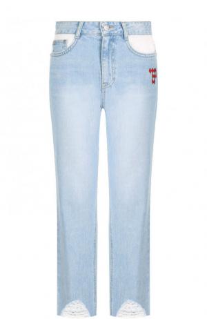 Укороченные джинсы с потертостями и завышенной талией Steve J & Yoni P. Цвет: синий