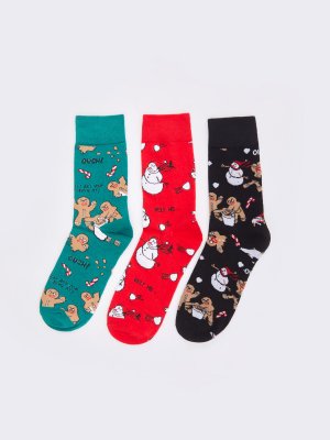 Набор новогодних носков (3 пары в комплекте) zolla. Цвет: зеленый
