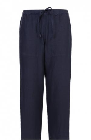 Укороченные брюки прямого кроя с эластичным поясом 120% Lino. Цвет: темно-синий