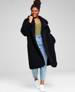 Женское плюшевое пальто больших размеров с воротником-стойкой , черный BCBGeneration