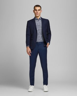 Узкие мужские классические брюки темно-синего цвета , темно-синий Jack & Jones. Цвет: синий