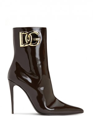 Коричневые женские кожаные ботинки с логотипом Dolce&Gabbana