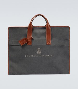 Холщовая сумка для одежды с кожаной отделкой , серый Brunello Cucinelli