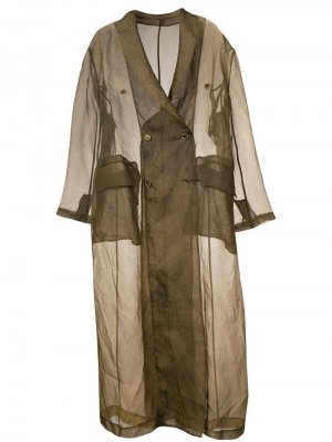 Полупрозрачное двубортное пальто Uma Wang. Цвет: коричневый