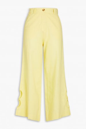 Укороченные широкие брюки Jane из смесового льна с вырезом , пастельно-желтый Racil