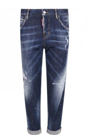 Укороченные джинсы прямого кроя с потертостями и отворотами Dsquared2. Цвет: синий