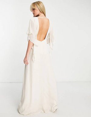 Платье макси цвета слоновой кости с открытой спиной и рукавами-накидкой Bridal Hope & Ivy