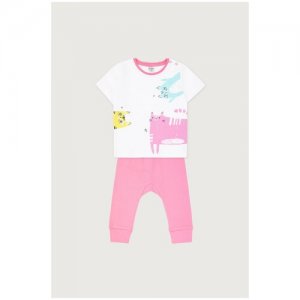 Комплект одежды  для девочек, футболка и брюки, повседневный стиль, размер 86, белый, розовый crockid. Цвет: розовый/белый