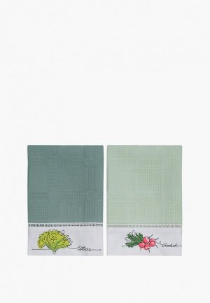 Набор полотенец кухонных Bellehome вафельных Fresh с вышивкой, 40х70 см 2 шт.. Цвет: зеленый