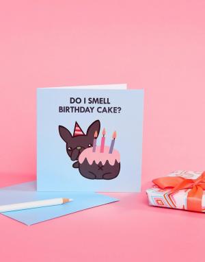 Поздравительная открытка на день рождения с надписью Do I Smell Cake J Baby Raffy. Цвет: мульти