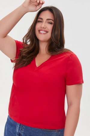 Базовая футболка больших размеров с V-образным вырезом , красный Forever 21
