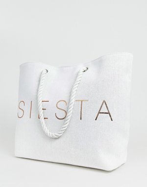 Эксклюзивная пляжная сумка с принтом Siesta цвета розового золота -Белый South Beach