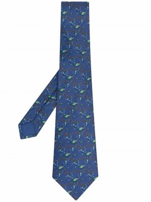 Шелковый галстук 2000-х годов с анималистичным принтом Hermès. Цвет: синий