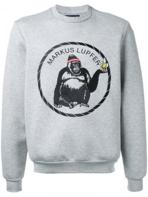 Толстовка с вышитым логотипом-гориллой Markus Lupfer. Цвет: серый