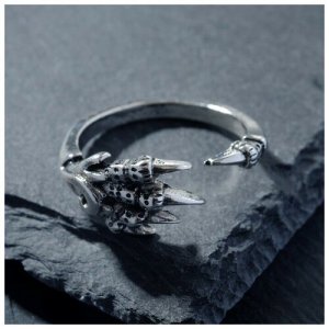 Кольцо Перстень когти, цвет чернёное серебро, безразмерное RECOM