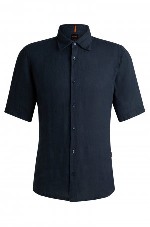 Рубашка Boss Regular-fit In Linen Canvas, темно-синий