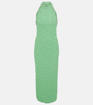 Ажурное платье миди с монограммой , зеленый Balmain