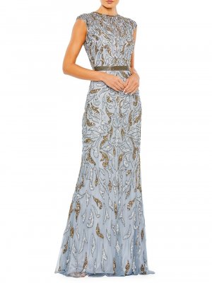 Украшенное платье-колонна Illusion с короткими рукавами и , золотой Mac Duggal