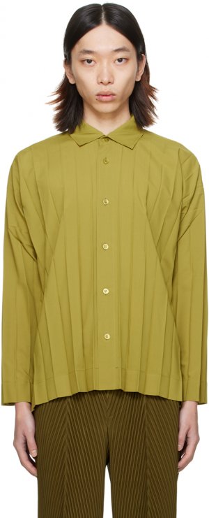 Рубашка с зеленым краем Homme Plisse Issey Miyake Plissé