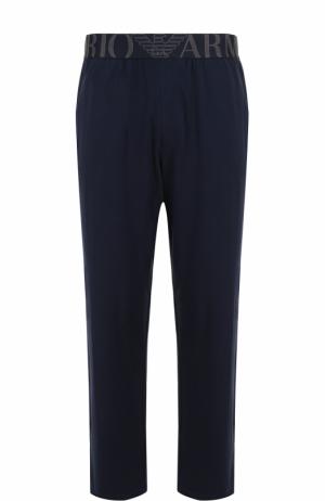 Хлопковые домашние брюки с поясом на резинке Emporio Armani. Цвет: темно-синий