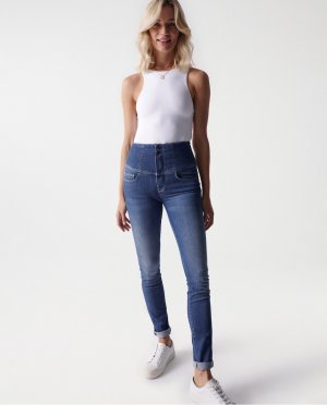 Женские узкие джинсы скинни с высокой посадкой и эффектом потертости Diva, синий Salsa Jeans