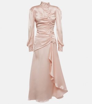 Платье макси из шелкового атласа со сборками , розовый Alessandra Rich