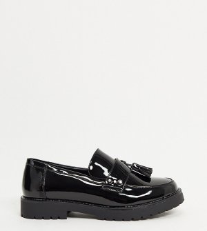 Черные лакированные туфли на массивной подошве -Черный цвет Glamorous Wide Fit