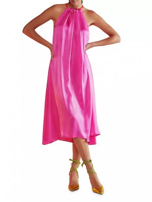 Шелковое платье-миди с бретелькой на шее , ярко-розовый Cynthia Rowley