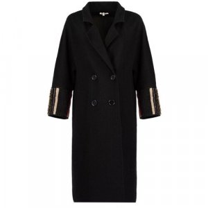 Пальто , шерсть, силуэт прямой, средней длины, размер 50, черный Hache. Цвет: черный
