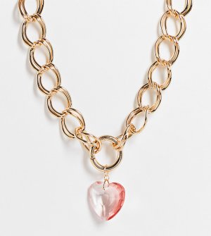 Эксклюзивное массивное ожерелье-чокер золотистого цвета с розовым кристаллом Exclusive-Розовый цвет Big Metal London
