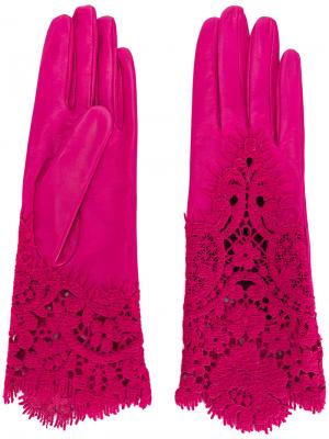 Перчатки с кружевной отделкой Ermanno Scervino. Цвет: розовый и фиолетовый