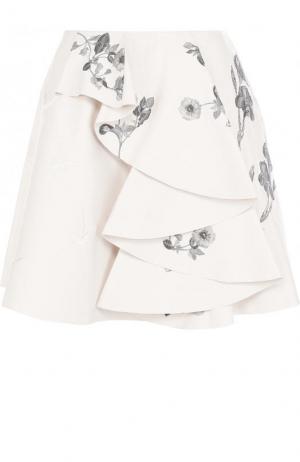 Кожаная мини-юбка с контрастной вышивкой Alexander McQueen. Цвет: белый