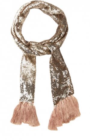 Шелковый шарф с вышивкой пайетками Temperley. Цвет: золотой