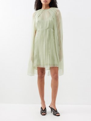 Плиссированное мини-платье-кейп из шелкового шифона , зеленый Gucci