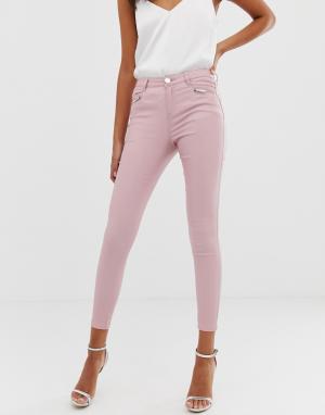 Розовые зауженные джинсы с покрытием -Кремовый Lipsy
