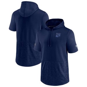 Мужской темно-синий пуловер с капюшоном New York Rangers Authentic Pro для путешествий и тренировок короткими рукавами Fanatics