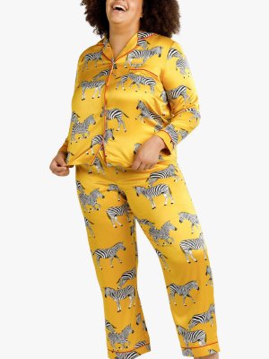 Атласная пижама с зебровым принтом Curve, горчичный Chelsea Peers