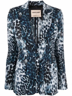 Однобортный пиджак с принтом Wild Indigo Roberto Cavalli. Цвет: синий