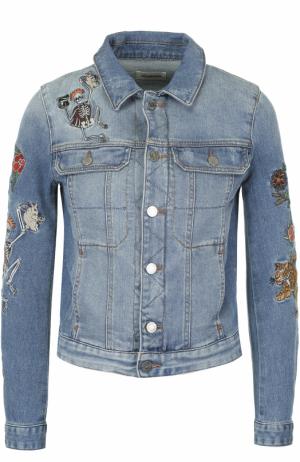 Укороченная джинсовая куртка с вышивкой Zadig&Voltaire. Цвет: голубой