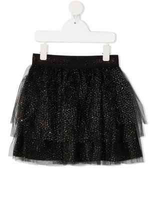 Многослойная юбка с блестками Alberta Ferretti Kids. Цвет: черный