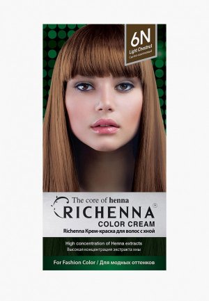 Краска для волос Richenna с хной корейская Color Cream, Light Chestnut, 6N. Цвет: коричневый